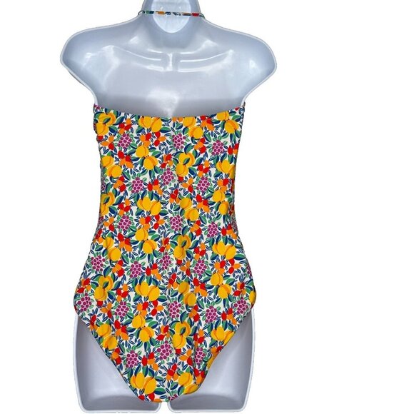 J Crew Tropical Fruit Bandeau One Piece Swimsuit Sz M Ruched - Picture 2 of 11